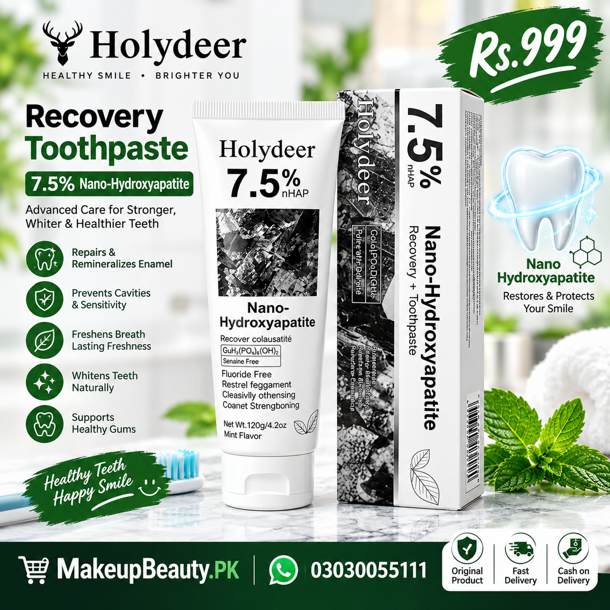 Holydeer Recovery Toothpaste 7.5% Nano Hydroxyapatite