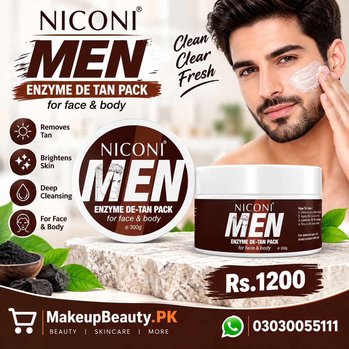 Niconi Men Enzyme De-Tan Pack For Face & Body